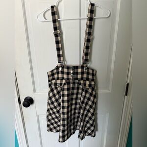 Hot Topic Black and Cream Checkered Overall Skirt - Small